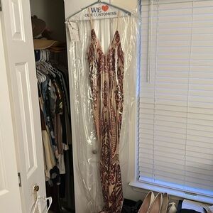 Tan and Red Sequin Gown